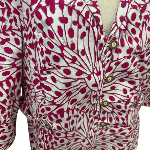 Quiet Luxury Statement Print Blazer Rena Lange Pink Ivory Cotton Size 16 - Picture 2 of 11